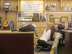 Horny tattooed babe nailed by pawn dude in the backroom
