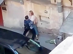 Spying a fat girl get fucked from balcony