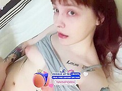 Redhead teen with phat jugs masturbates and orgasms, fingers her wet snatch - promiscuous and amazin