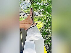 Amateur Girlfriend With Feet Dangling Her Flip-flops Outdoo With Super Sexy