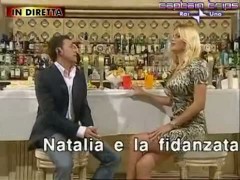 Blonde Italian bombshell cleavage in a tv show upskirt porno video