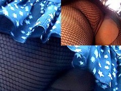 Torn fishnets upskirt movie scene
