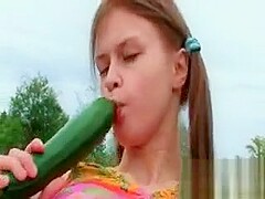 Beata Pissing And Sucking Cucumber Outside