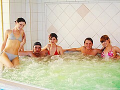 Naked girls party in a sauna