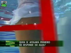 Blonde babe in red panties in TV show upskirts