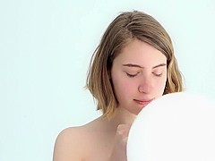 Young Looner Babe Blowing And Popping Her First Balloon