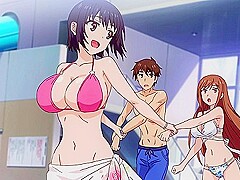 Hentai step beauty sits deep for fast bare bounce on bench