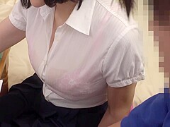 B3D2302-A student who is in estrus and erected by a big breasted tutor's nipple slip