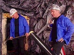 Two workers with big dicks fucking a lovely uniformed slut