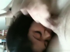Black girl sucks her white bf's cock and balls pov on the bed