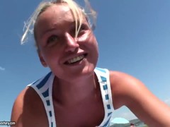 Hot blondie Kathia Nobili being sexy on a vacation