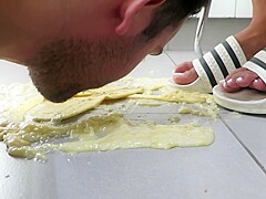 Enola Crushing A Banana With Adidas Adillete And Foot Feeding His Slave