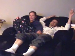 Bored brunete usa girl gives her bf a handjob and fucks him cowgirl and missionary style on the sofa