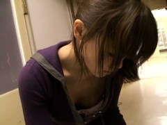 Asian candid down blouse video with brunette babe