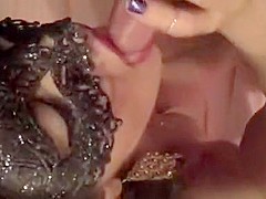 Masked MILF in red lace lingerie POV fucked