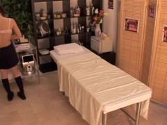 Japanese slut fucked hard in doggy style by her massagist