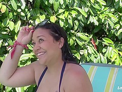 La Novice - Chubby brunette French newbie gets drilled and cummed on by the pool