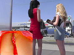 Upskirt public scene with gorgeous brunette doll