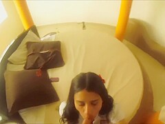 Cute teen sucks and rides my cock after class