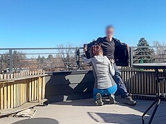 Dickflash Roof Adventure: A Little Redhead Slut Gives Me A Fast Handjob And Blowjob While Her Boyfri
