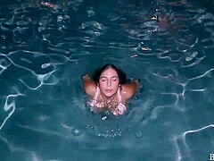 Blonde sex night over next to the pool