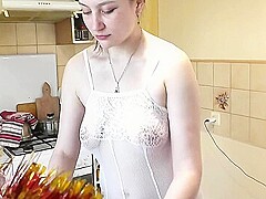Old And Young. Mature Milf And Cute Teenager 18+ Girl Without Panties And Bra In Kitchen Blonde And 