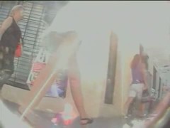 Voyeur upskirt sexy brunette perfect ass walking on a sunny day