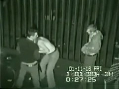 Security cam tapes a partyslut fucking 2 guys at the back of a building
