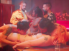 Stunning Bebe And Muriels Trippy 5 Cock Orgy Gangbang