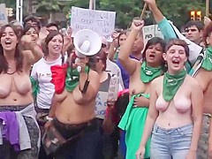 Topless Argentinian protesters with big boobs