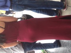 White Milf showing thong in long dress 2
