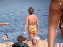 Nudist woman smile on her butt