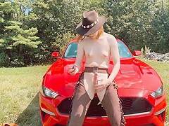 Cowgirl Cocklady Cums With Car With Shiri Allwood