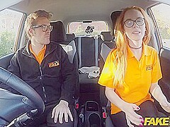Fake Driving Instructor Fucks His Cute Ginger Teen 18+ Student 18+ In The Car And Gives Her A Creamp