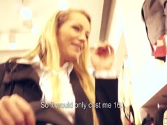 Gorgeous blonde Sunshine takes her clothes off in public