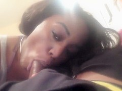 Cute ebony gets something thick in her throat and swallows cum