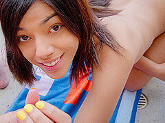 Petite Teen Harmony Wonder Facialized by the Pool - StrokiesHandjob