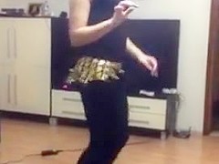 My cousin belly dance exercise with black leggings