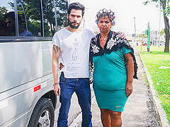 Grannys First Anal Threesome In A Van