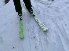 Big tits babe sucks dick in the snow
