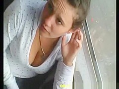 Down blouse cleavage on bus