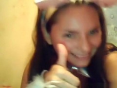 Cute brunette girl in bunny outfit masturbates and fucks her bf
