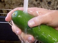 A Desperate Housewife Uses Cucumber And Carrot As A Substitute For A Big Hard Cock - Sarah Shevon