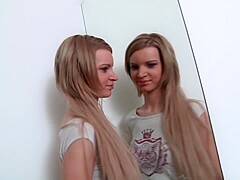 Hot Blonde Teen 18+ Masturbates In Front Of The Mirror