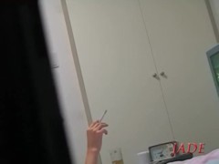Hot horny Asian couple caught fucking through a window