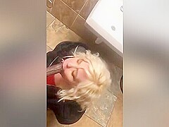 Blonde In Restroom Blowing Black Dick