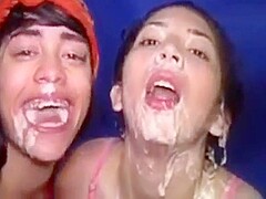 I put my cousin and her friend to suck my dick deep throat with vomiting, semen in the face and exch
