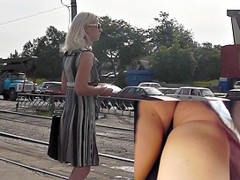 Golden-Haired babe in outdoor upskirt vid