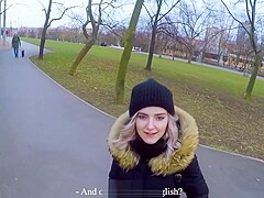 Cute teen swallows cum for cash - public blowjob in the park by Eva Elfie