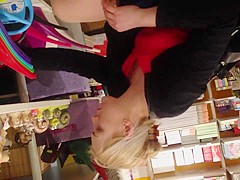 intro of blond upskirt (close up pantyhose) in shop b